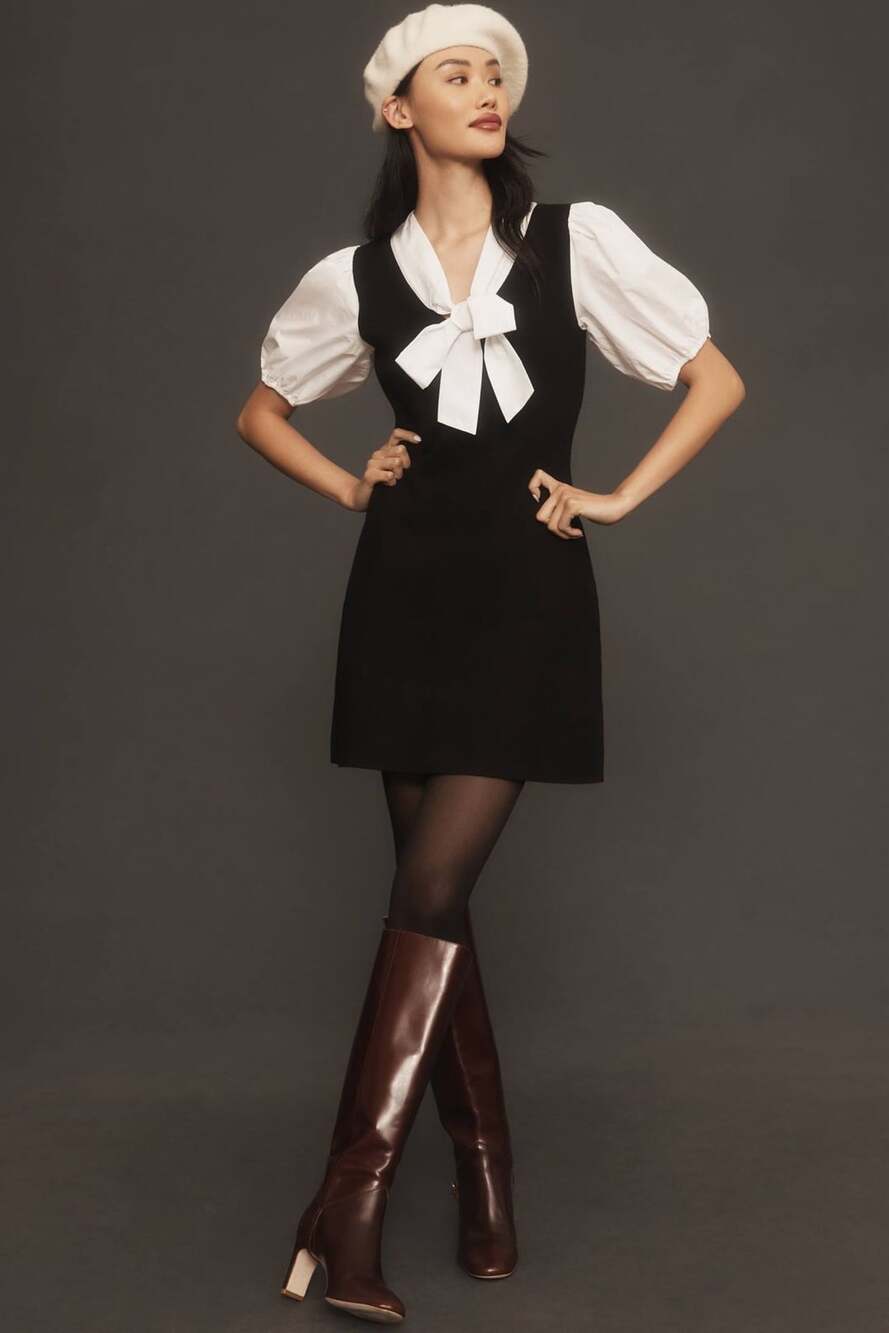 English Factory Collared Bow-Tie Mini Dress Size S